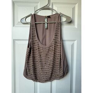 Wilster Tank Top Small Women's Brown Art Dots Cropped Scoop Neck